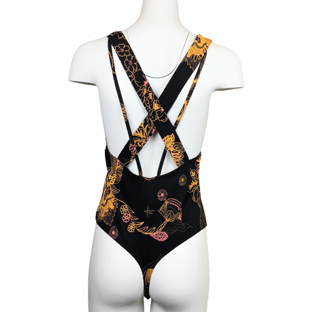 Free People Floral Black & Gold Bodysuit Large - Picture 5 of 14
